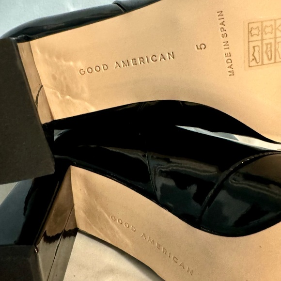 NEW Good American Black Patent Leather Boots Size 5 Square Toe Ankle Booties - Picture 5 of 5